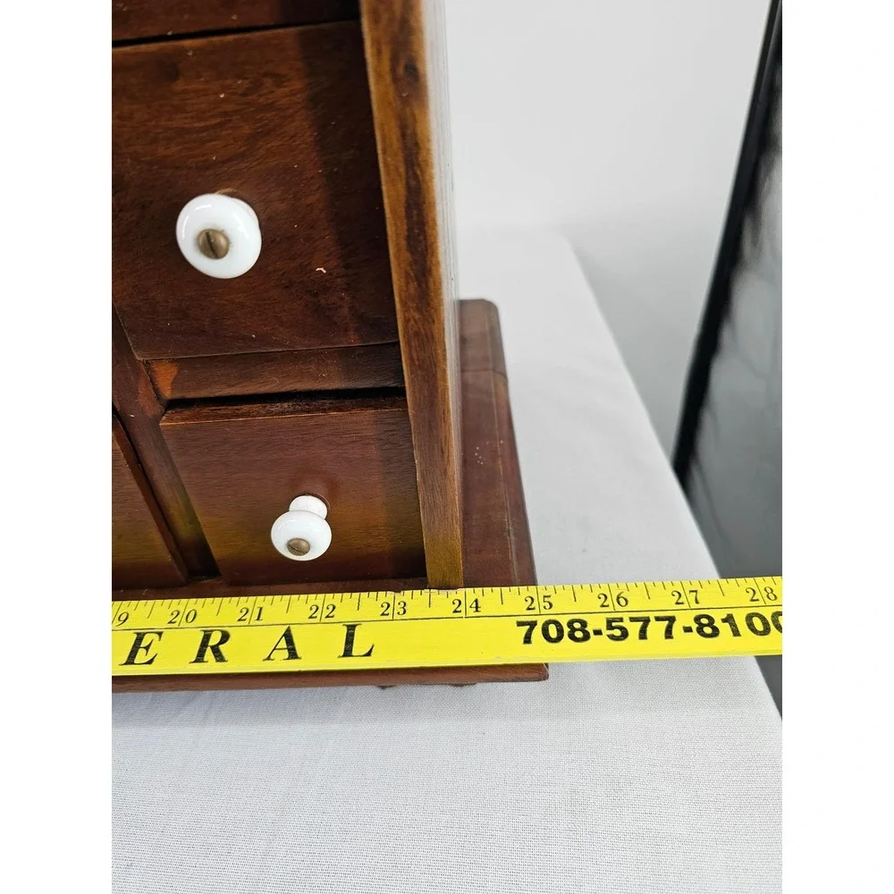 Vintage 18 Drawer Wooden Apothecary Cabinet Jewelry Chest White Ceramic Knobs